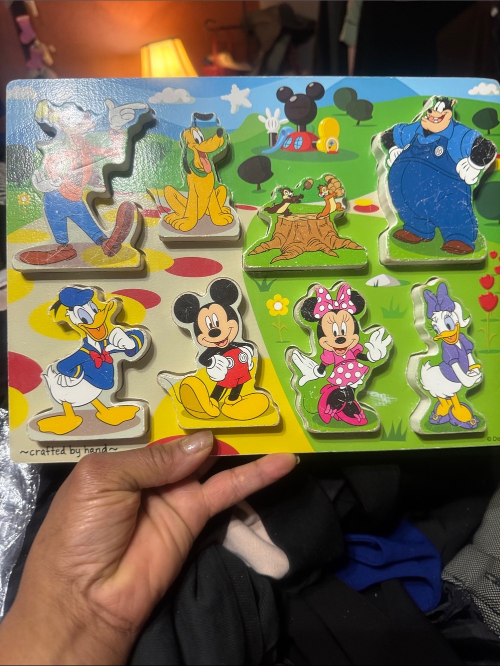 Melissa & Doug Disney Wooden Peg Puzzle - Pink, Yellow, Green, Blue, Black